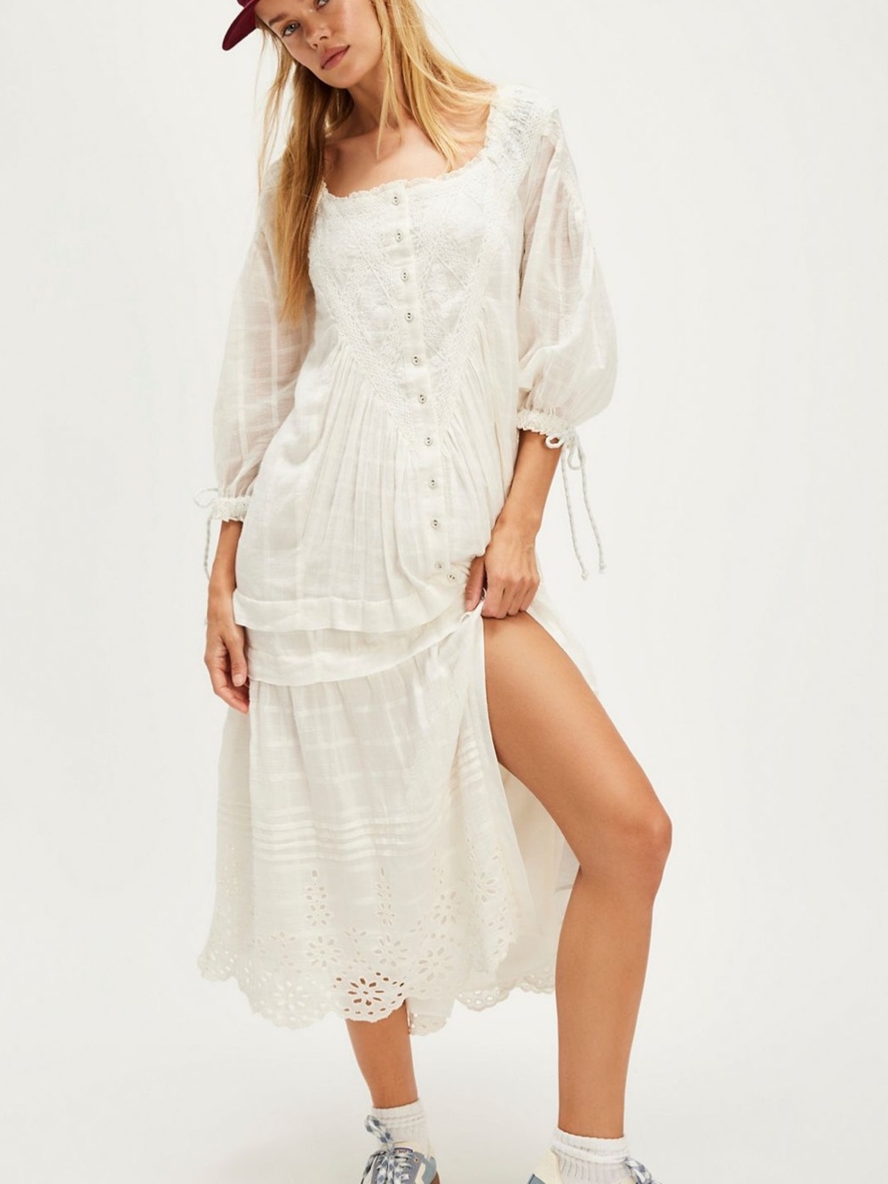 NWOT Free People Spencer Boho White Eyelet Midi Dress